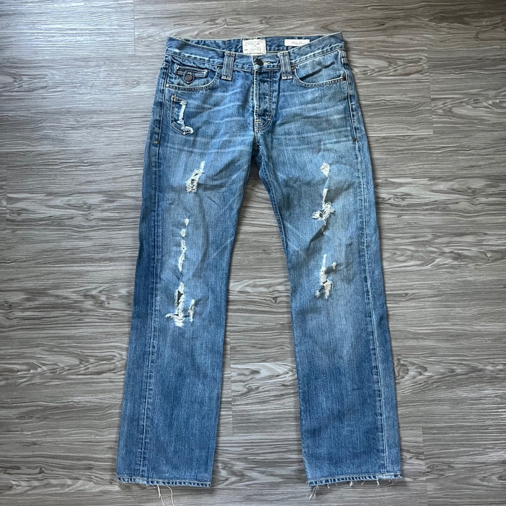 Taverniti So Jeans MEG 17 Mens 34 Distressed Straight Leg Blue Denim Button Fly